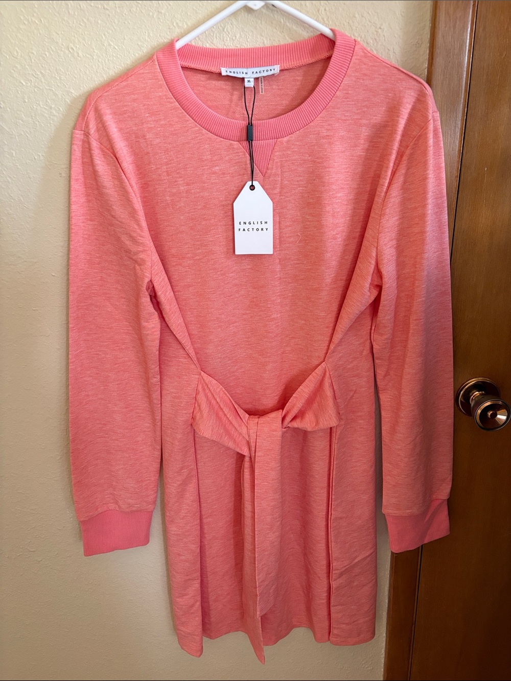 English Factory Coral-Pink Tie-Waist Sweatshirt Dress